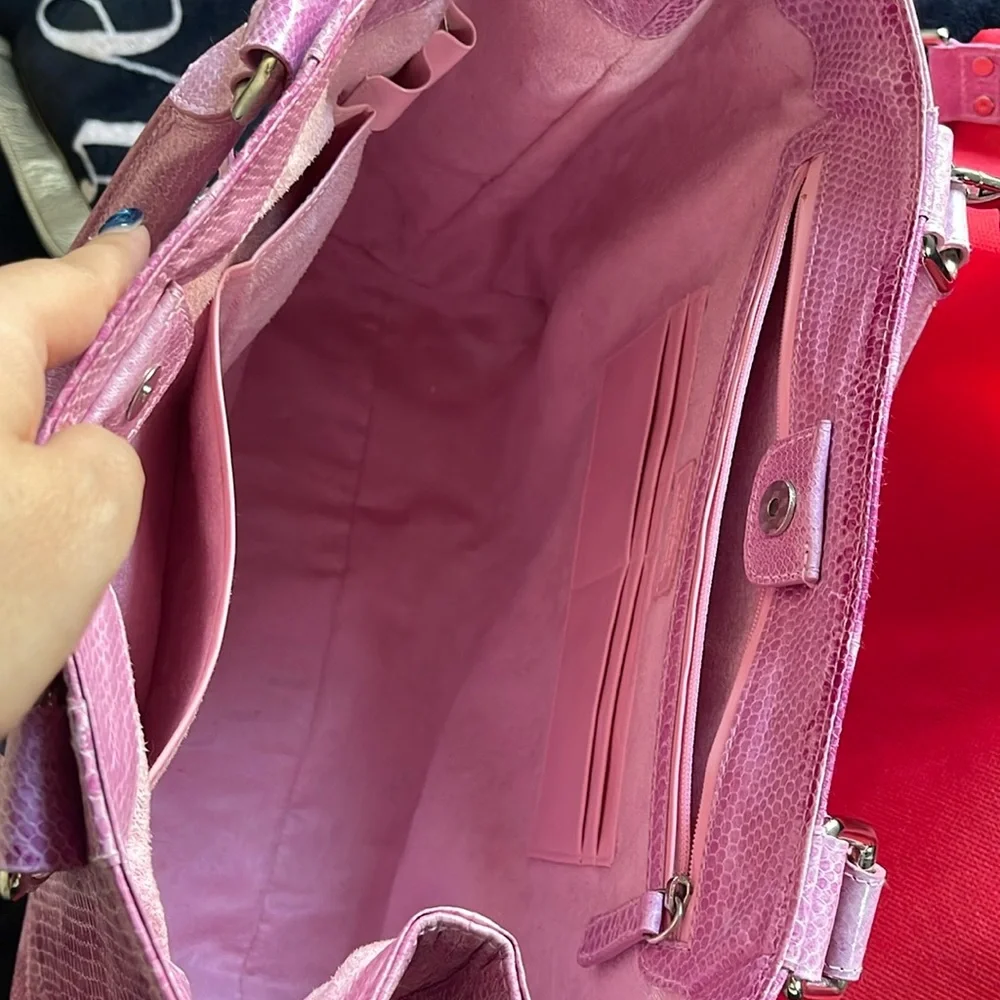 RARE NINA RAYE 90s VINTAGE DESIGNER Pink Satchel Bag  GENUINE SEA SNAKE SKIN